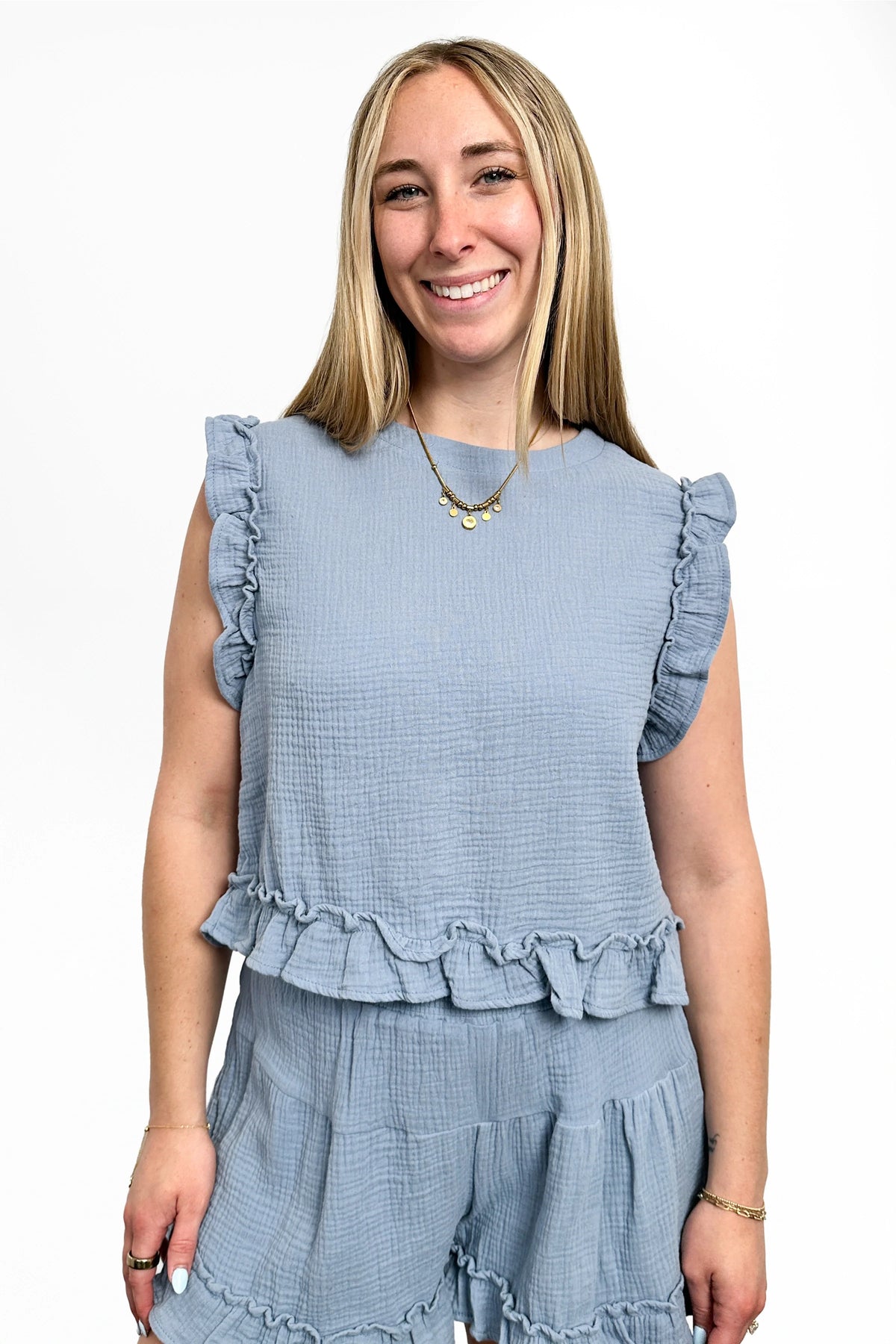 Women's Lightweight Ruffle Trim Top and Shorts Set by Ava Lane