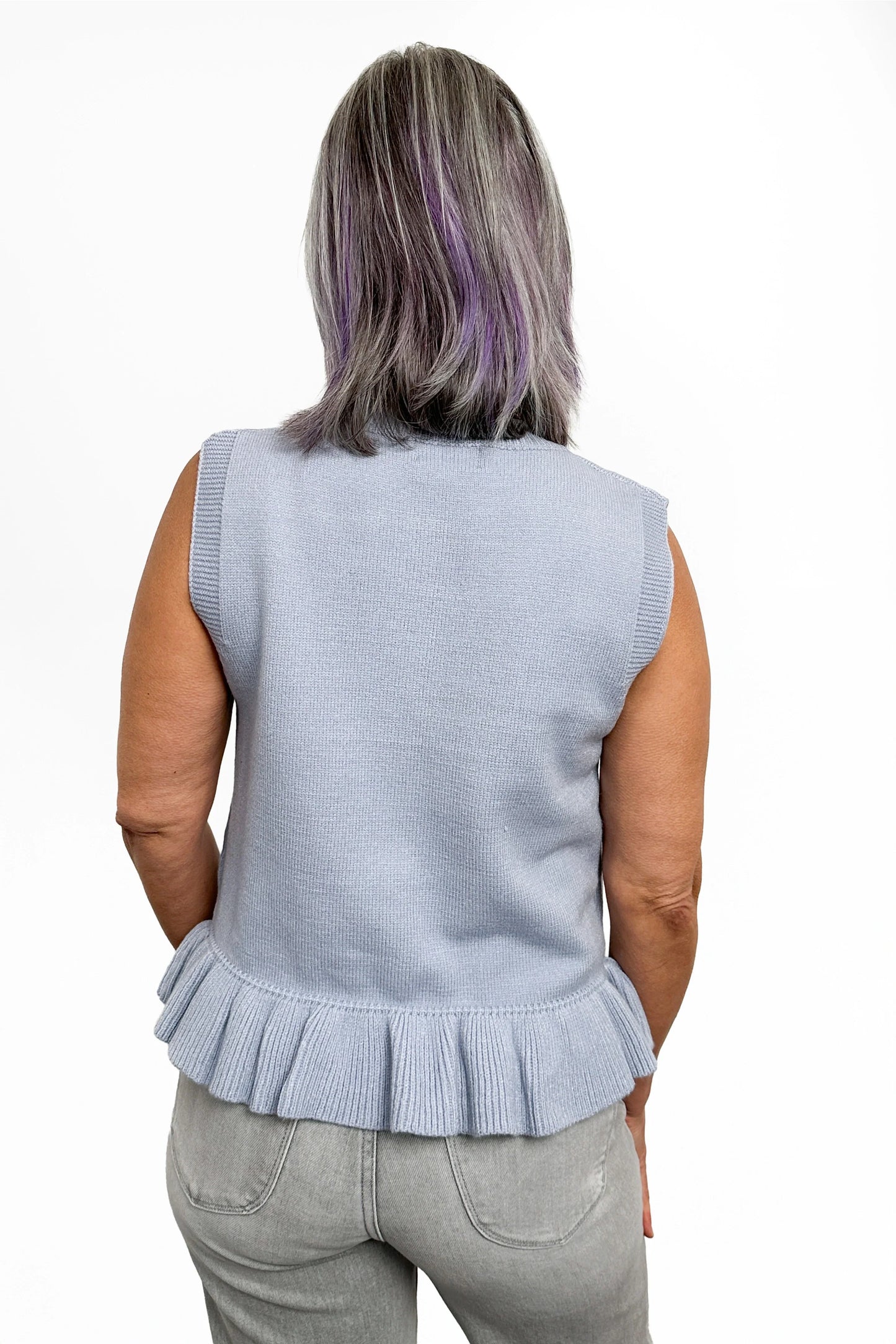 Women's Sleeveless Button Front Ruffle Hem Knit Top by Ava Lane