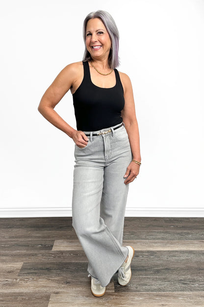 The Romy High-Rise Tummy Control Wide Leg Jeans - Three inseams (Stone Gray)