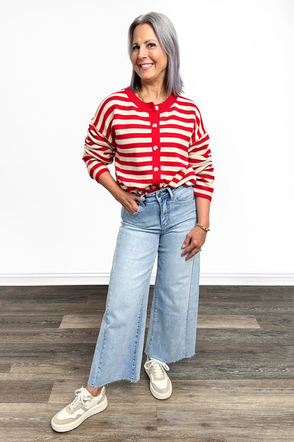 Women's Button Front Striped Cardigan by Ava Lane