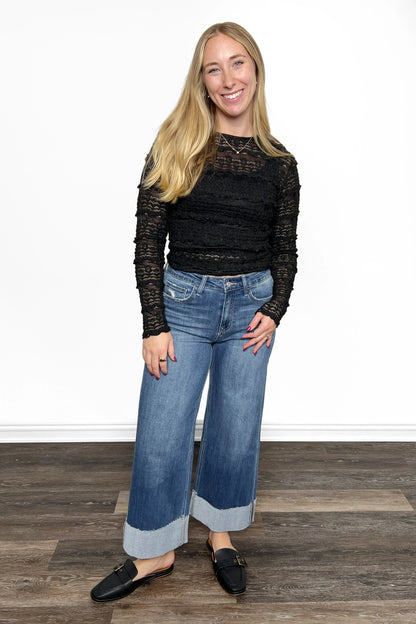 The Leanne High-Rise A Line Wide Leg Cuffed Denim