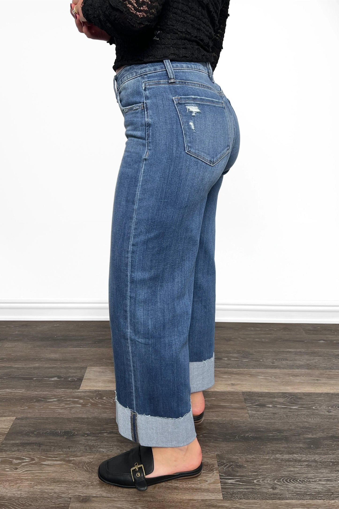 The Leanne High-Rise A Line Wide Leg Cuffed Denim