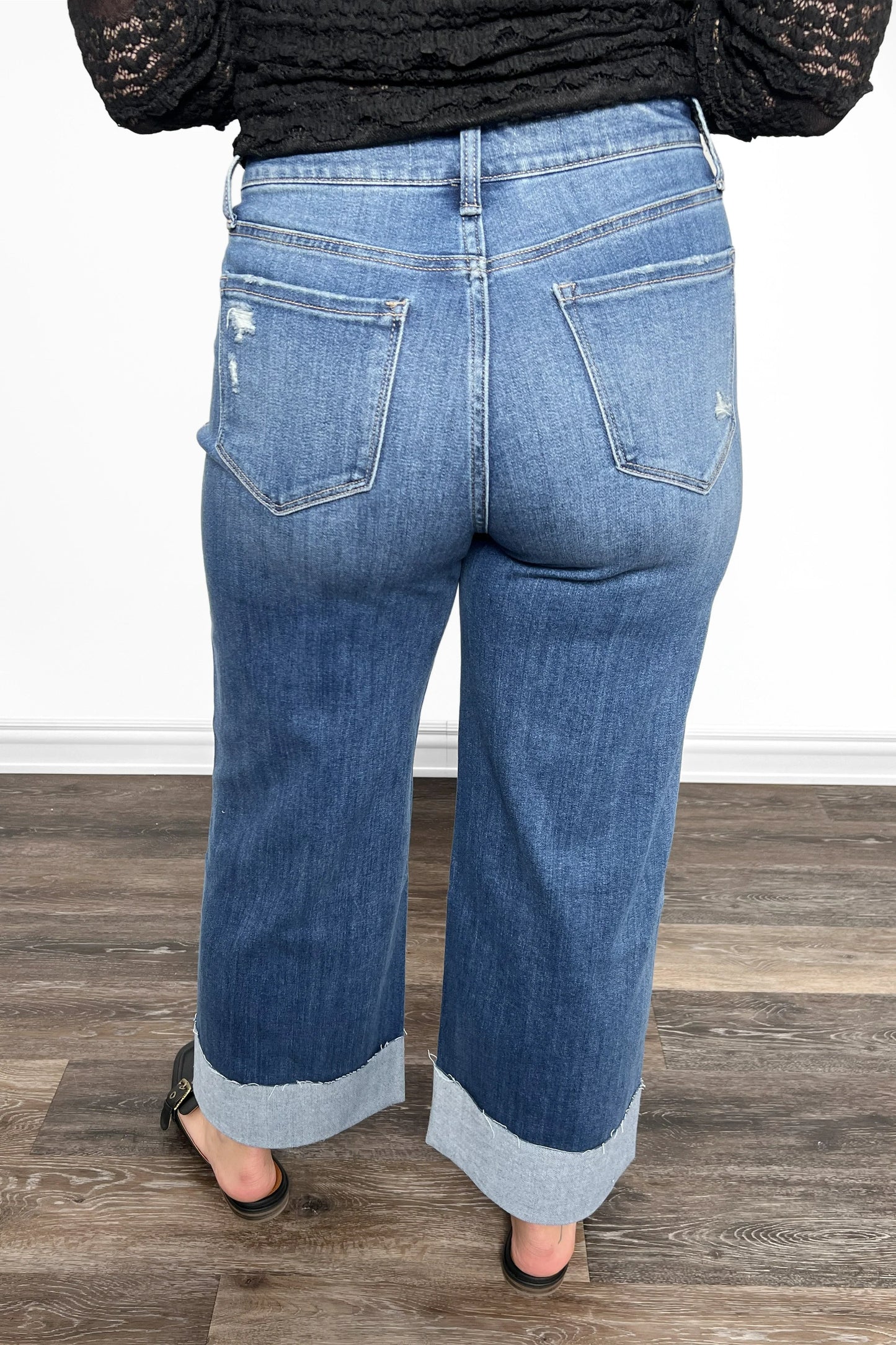 The Leanne High-Rise A Line Wide Leg Cuffed Denim