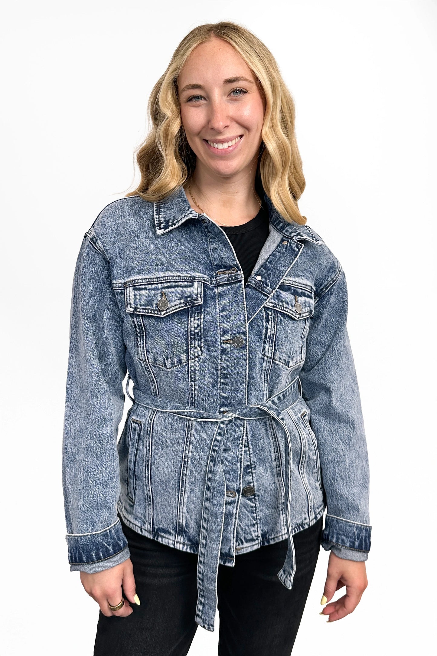 The Cindy Medium Wash Belted Denim Jacket