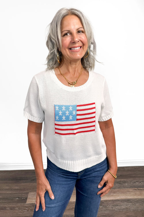 Women's American Flag Short Sleeve Sweater by Ava Lane