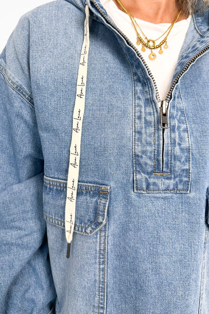 The Tate Long Sleeve Hooded Denim Jacket - Light Blue