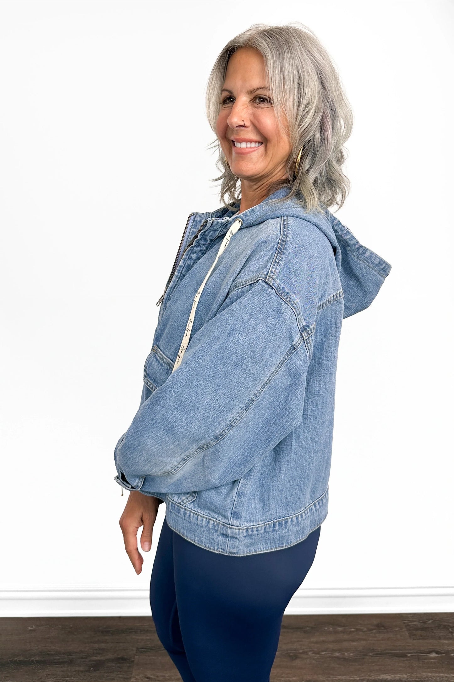 The Tate Long Sleeve Hooded Denim Jacket - Light Blue