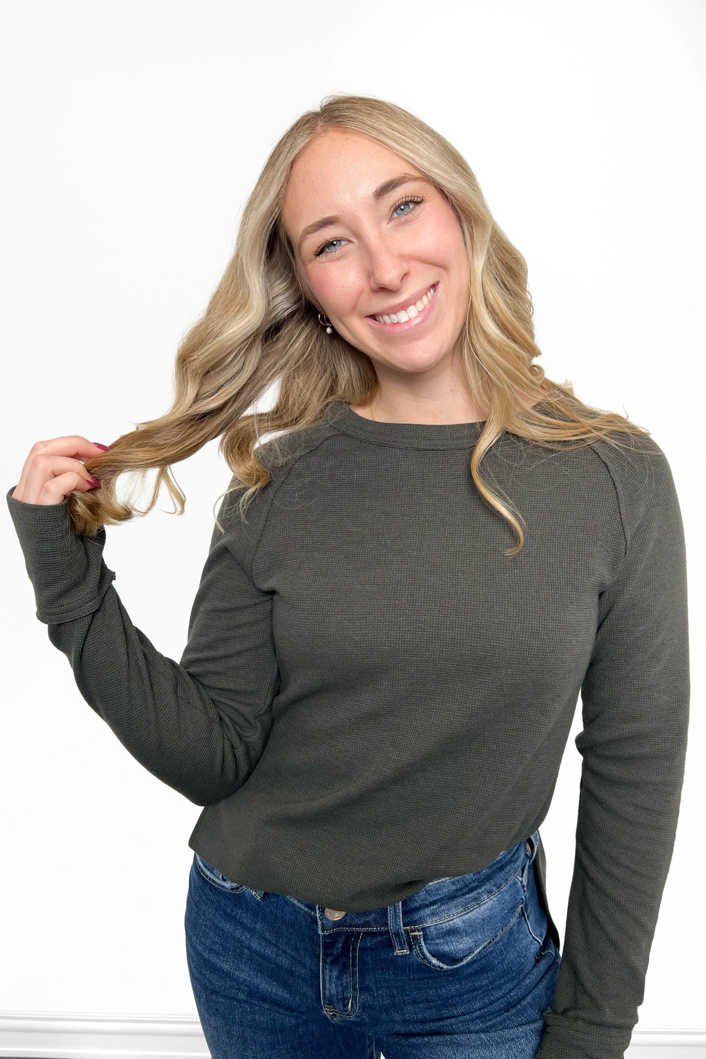 ALB Custom Women's Waffle Knit Hi-Lo Long Sleeve Top