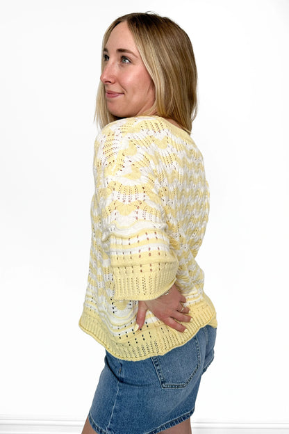 ALB Custom Women's Open Knit Striped Short Sleeve Top