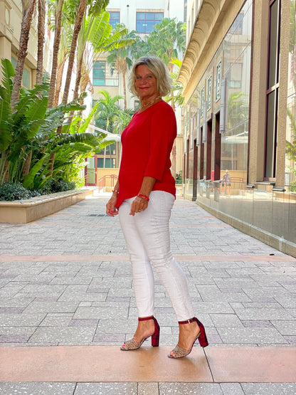 CRIMSON RED ASYMMETICAL TOP