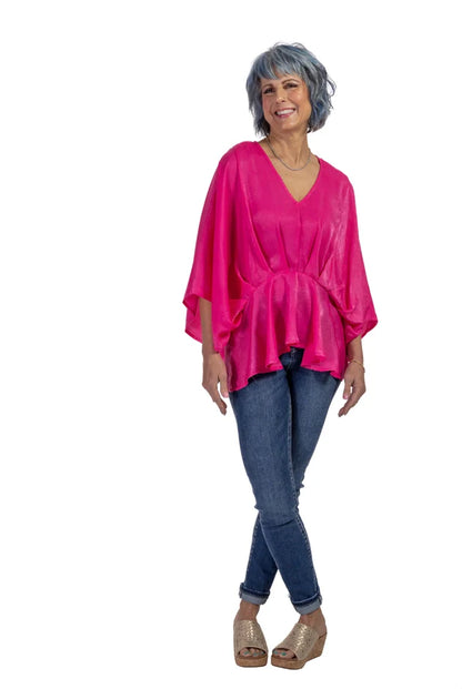 Women's Feminine Peplum 3/4 Kimono Sleeve Top