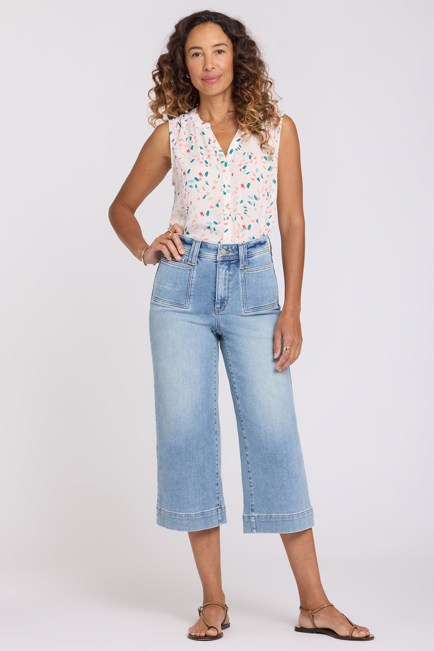 Brigitte Wide Leg Capri Jeans - Mist Springs