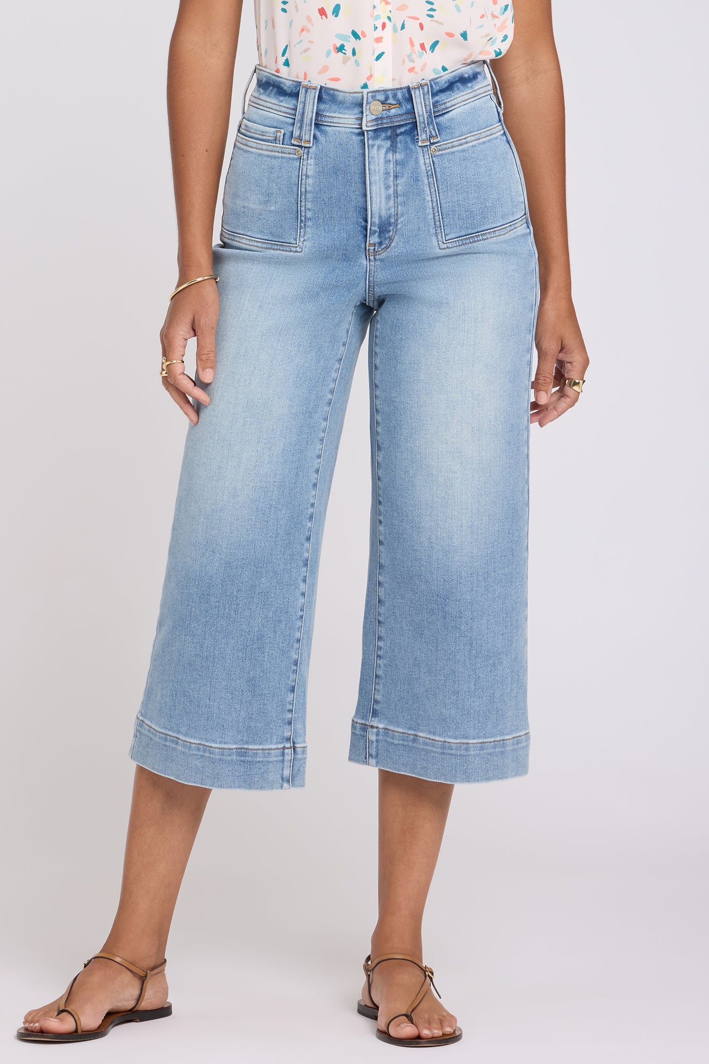Brigitte Wide Leg Capri Jeans - Mist Springs