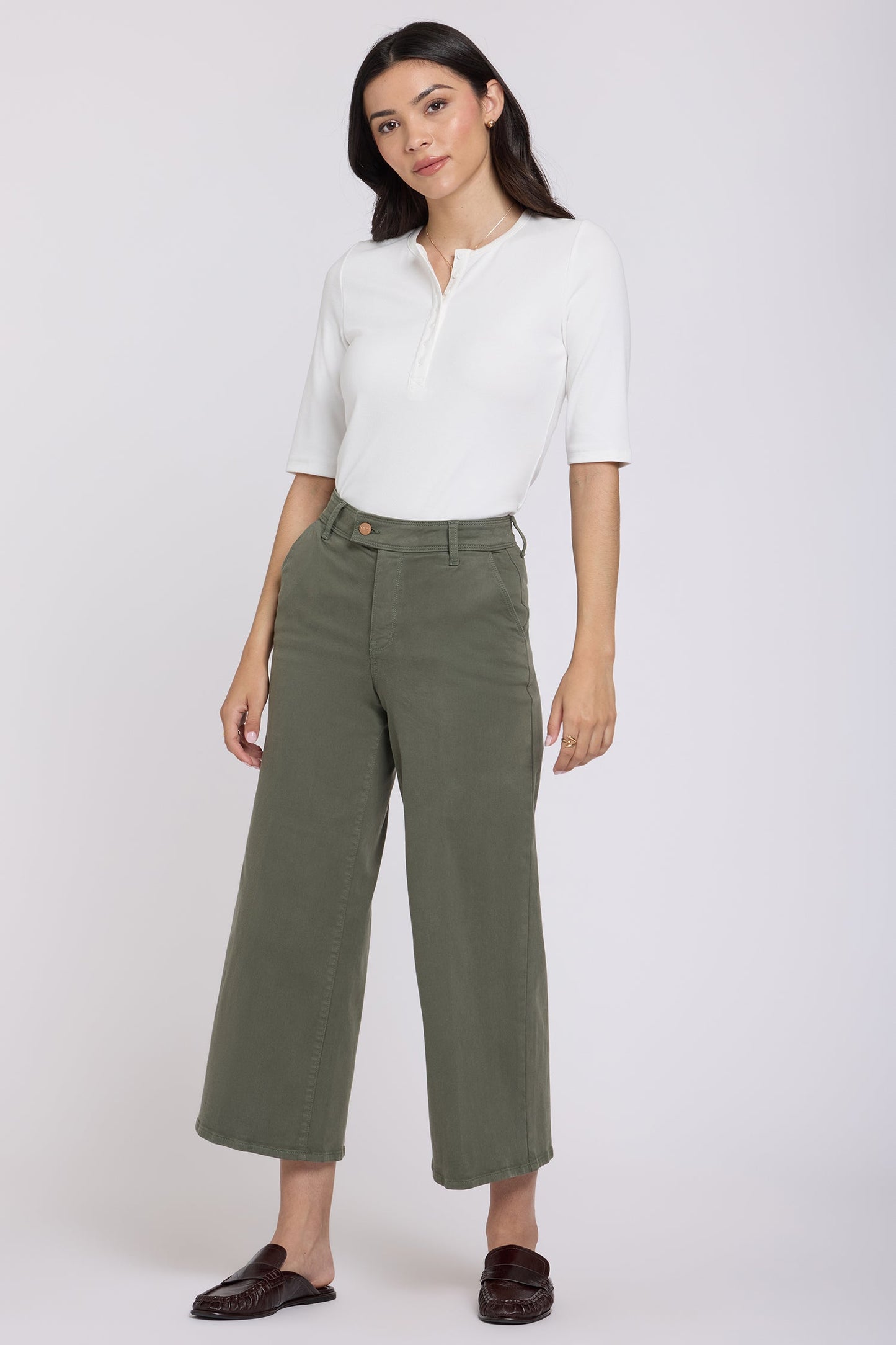 Mona Wide Leg Trouser Ankle Jeans  - Desert Green