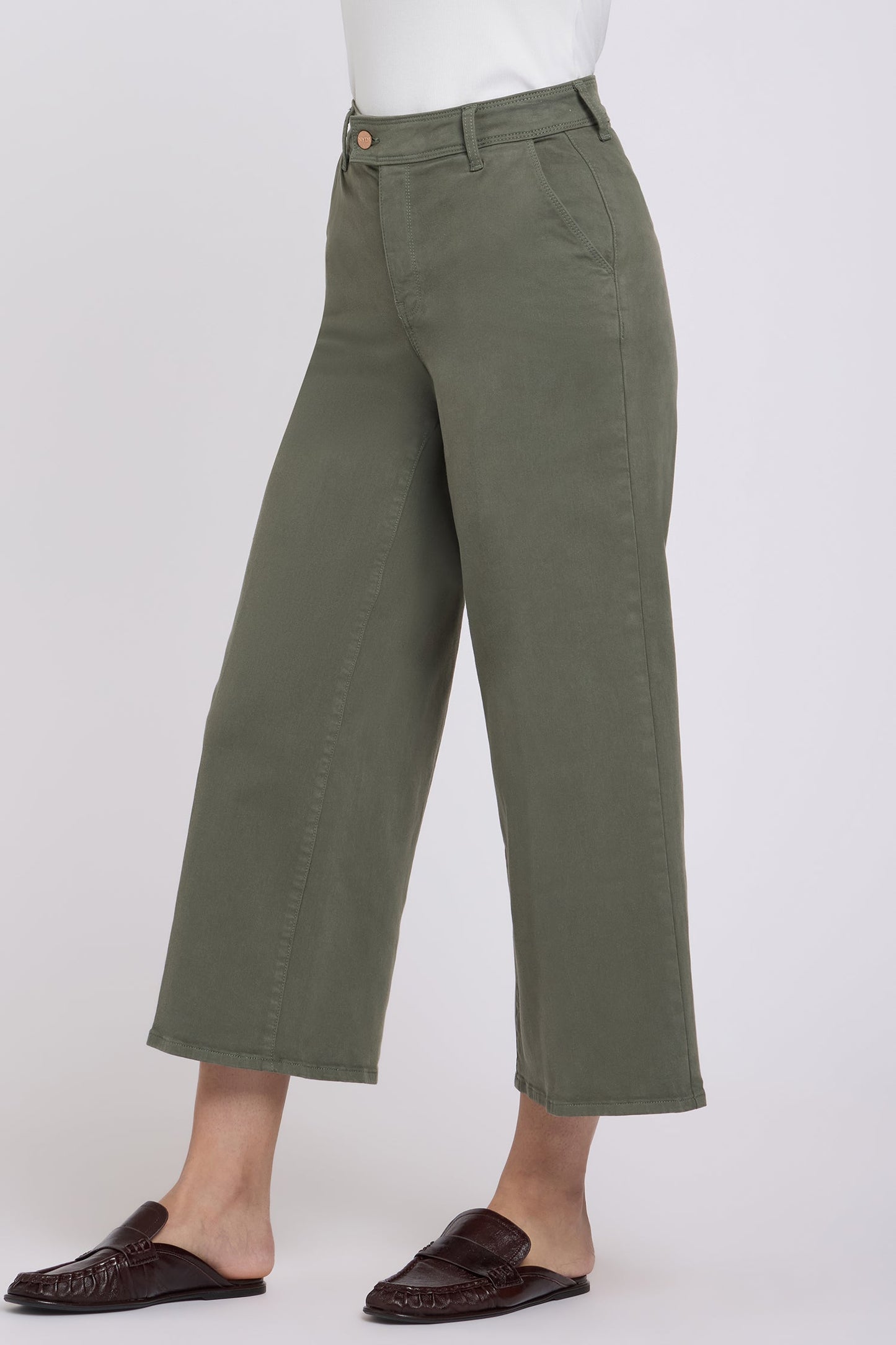 Mona Wide Leg Trouser Ankle Jeans  - Desert Green