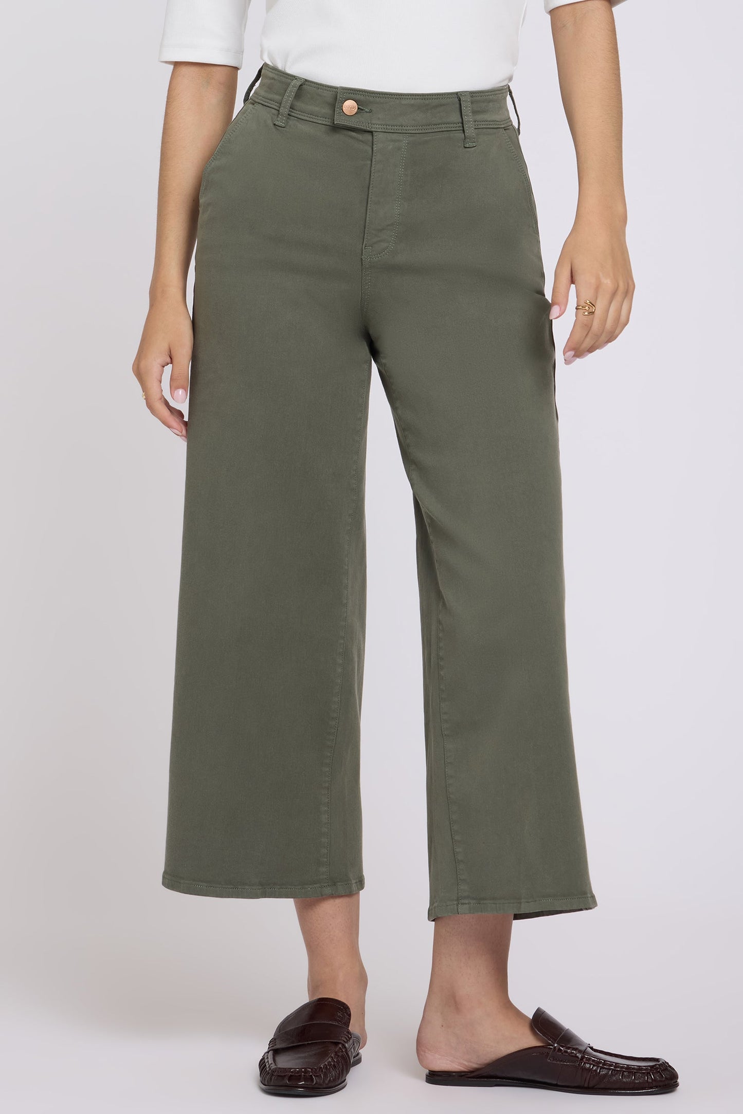 Mona Wide Leg Trouser Ankle Jeans  - Desert Green