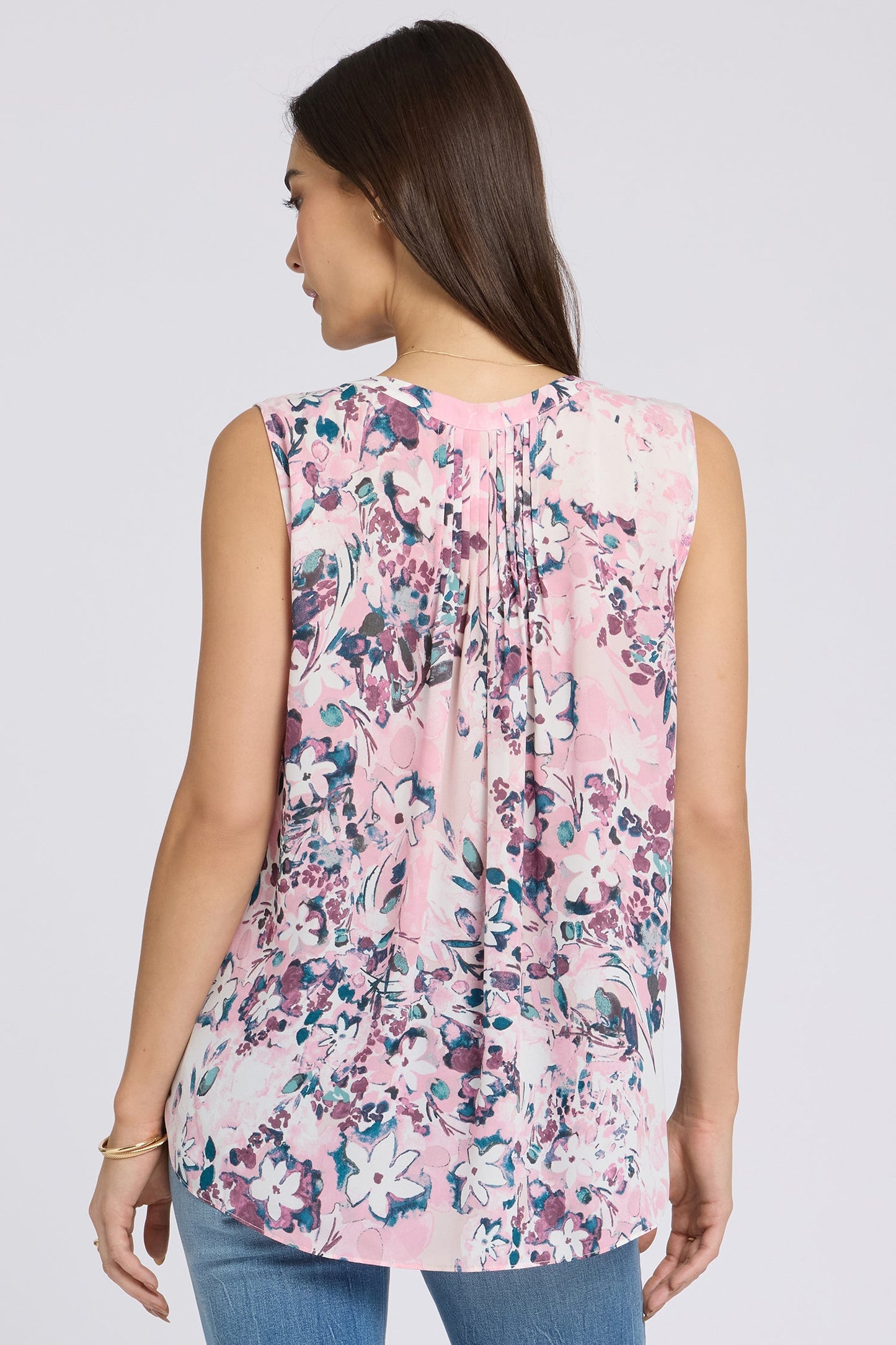 Sleeveless Pintuck Blouse - Floral Dreams