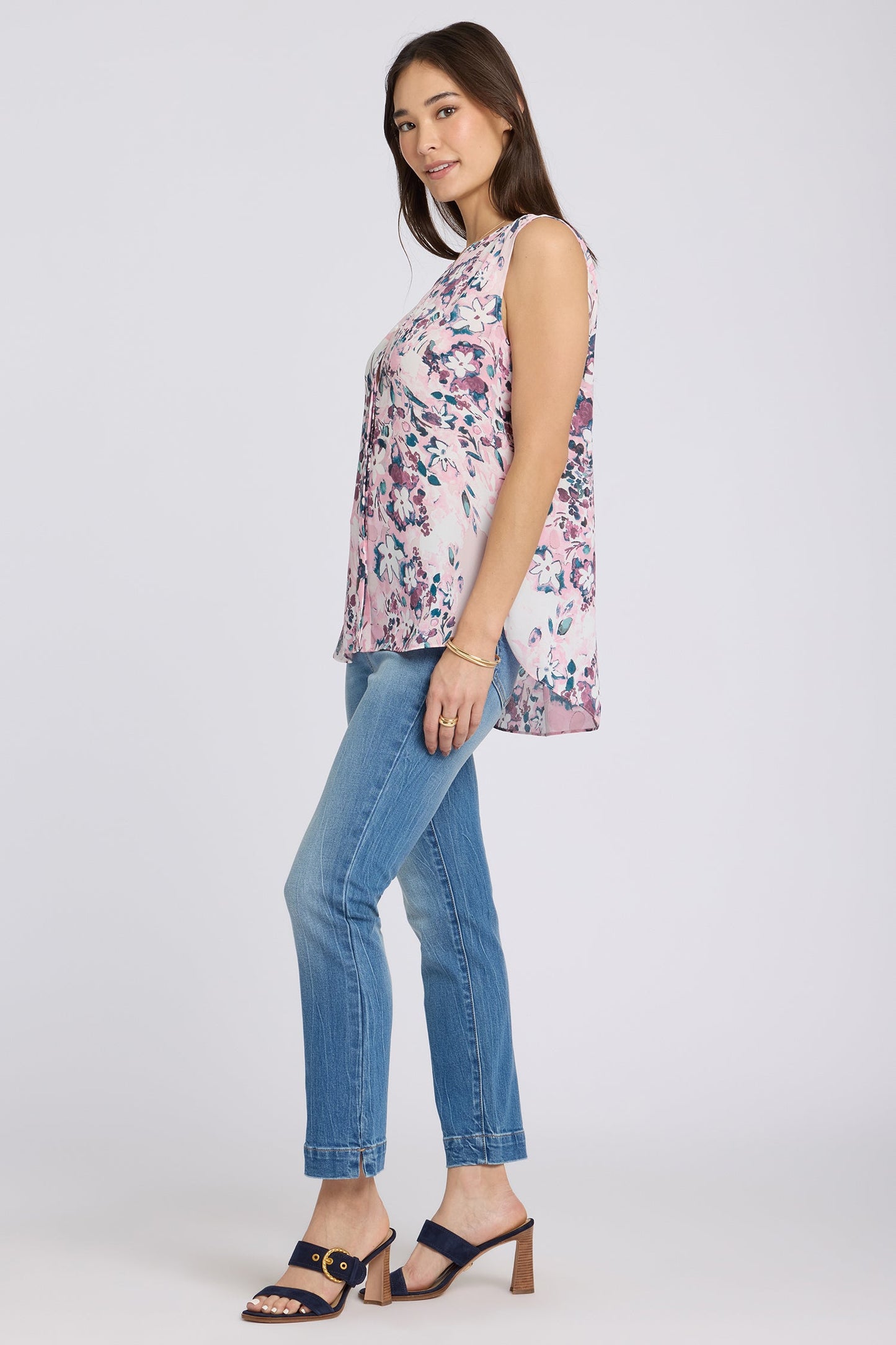 Sleeveless Pintuck Blouse - Floral Dreams