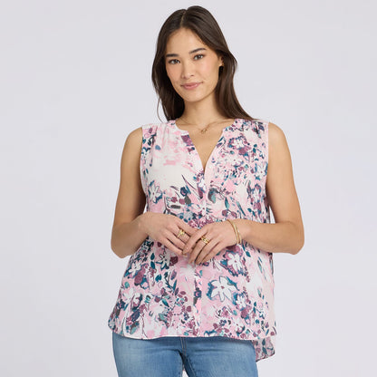 Sleeveless Pintuck Blouse - Floral Dreams