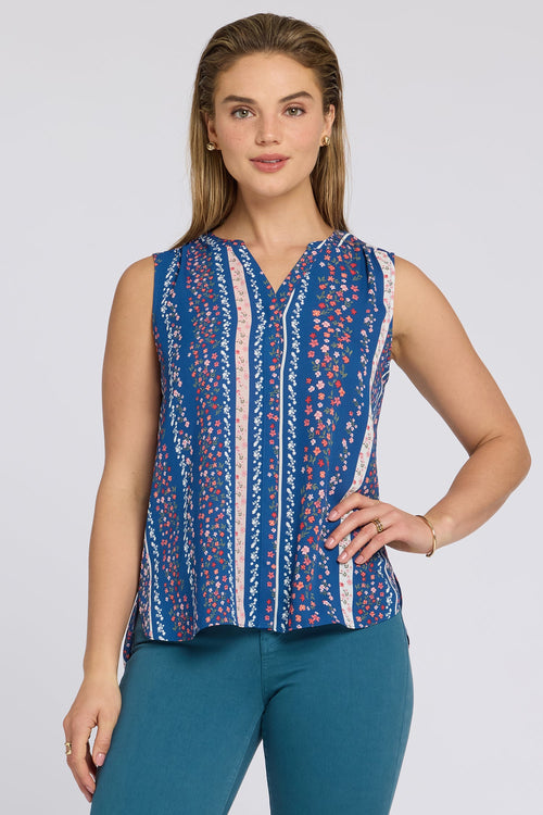 Sleeveless Pintuck Blouse - Floral Ribbons