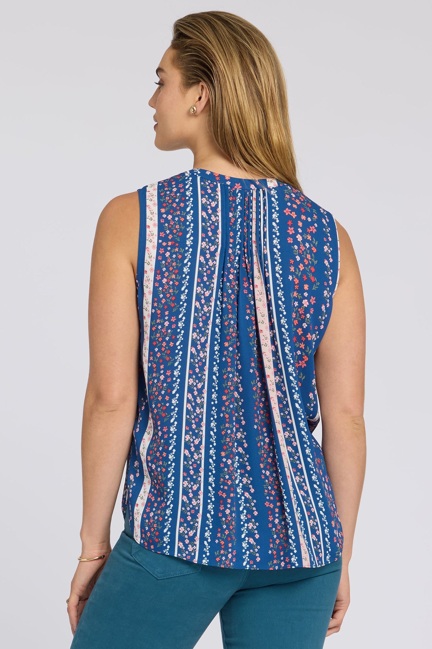 Sleeveless Pintuck Blouse - Floral Ribbons