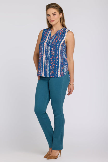 Sleeveless Pintuck Blouse - Floral Ribbons