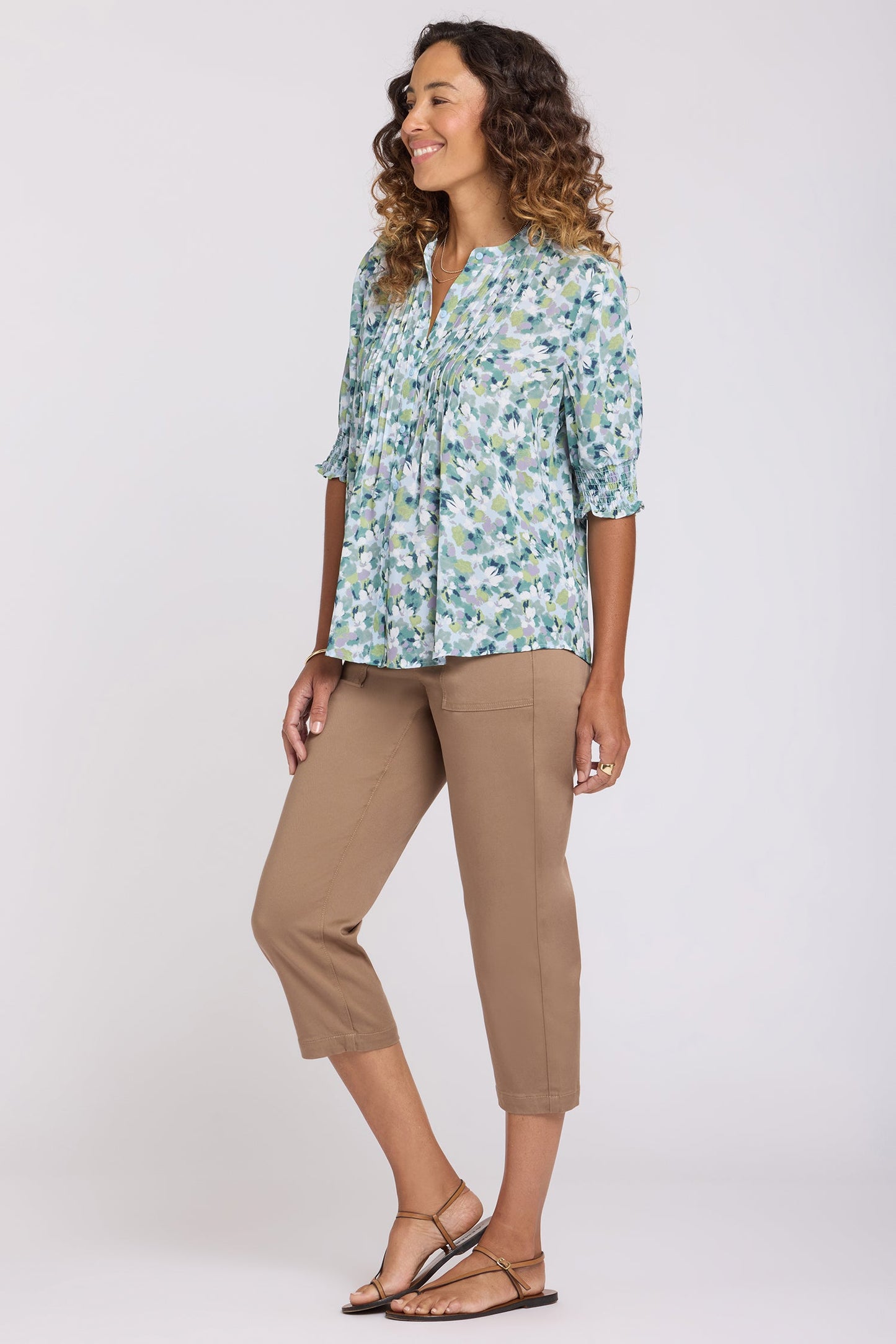 Pleated Short Sleeved Blouse - Bloomington
