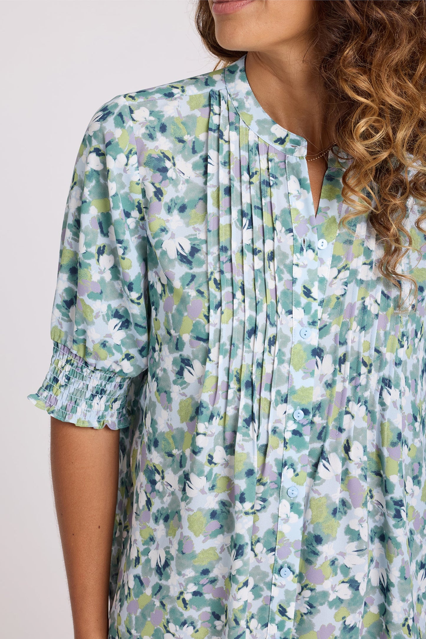 Pleated Short Sleeved Blouse - Bloomington