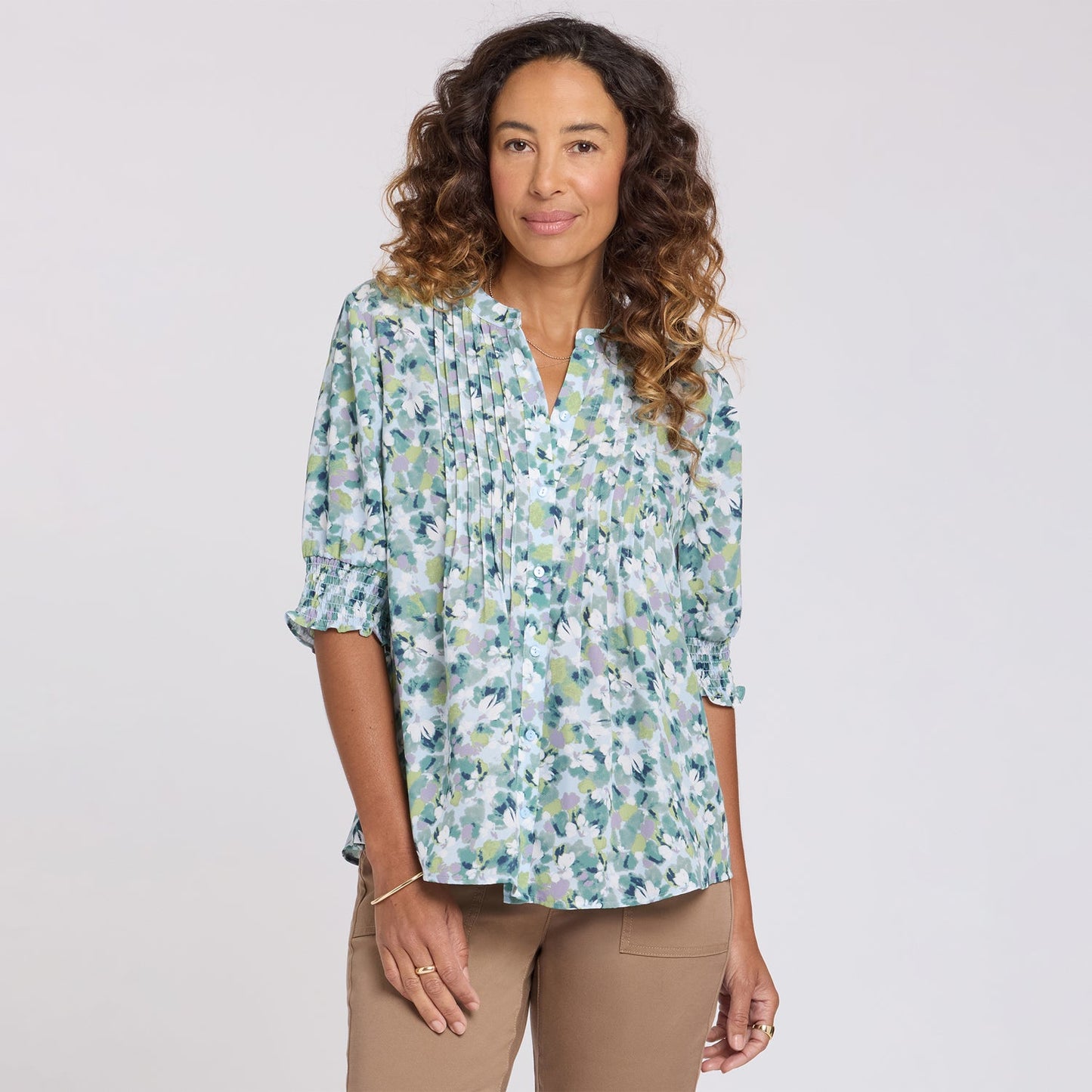 Pleated Short Sleeved Blouse - Bloomington