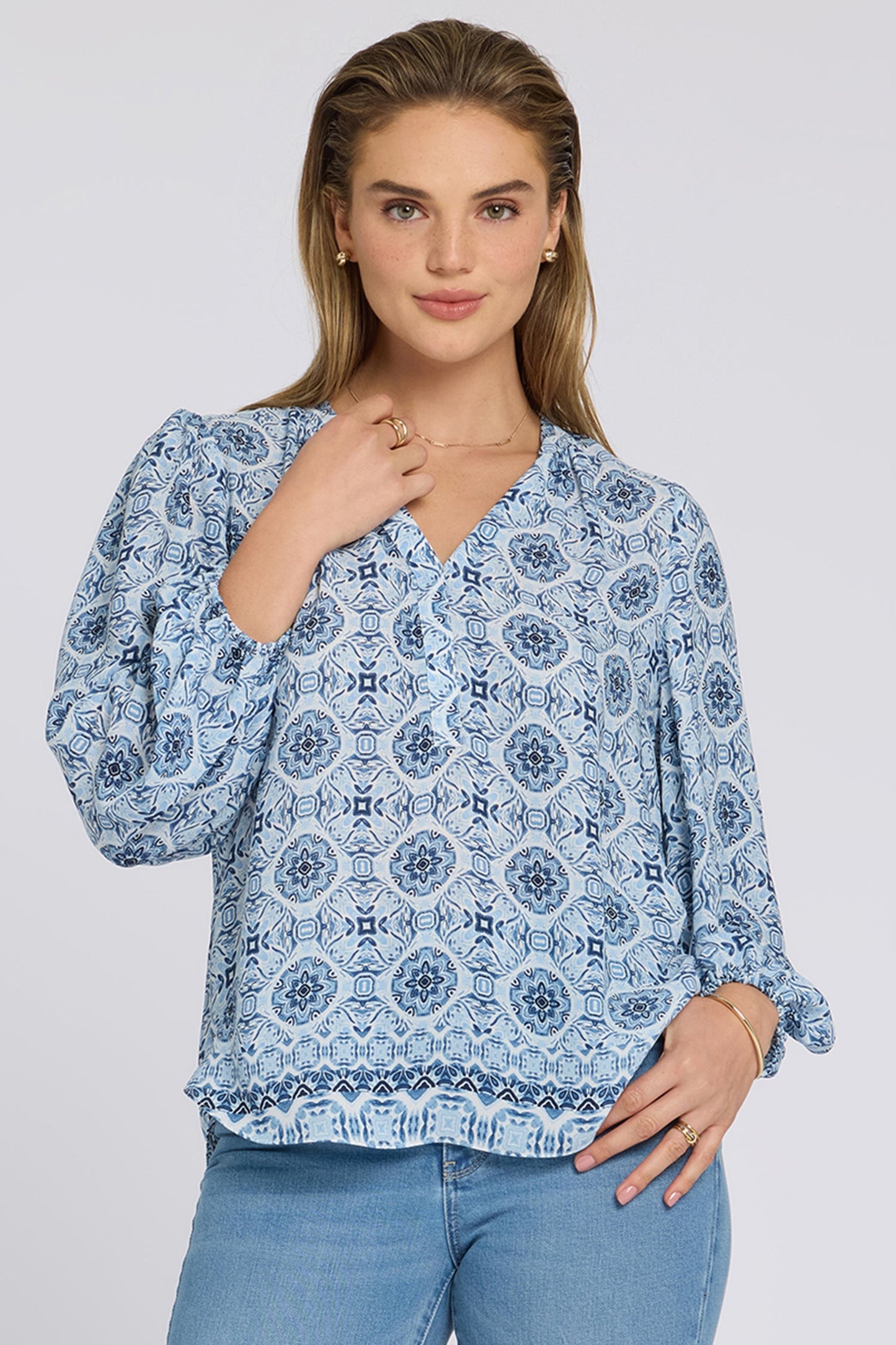Puff Sleeved Popover Top - Azure Sky