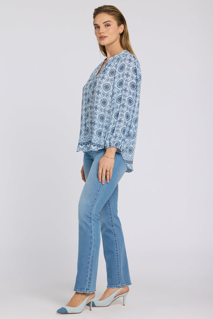 Puff Sleeved Popover Top - Azure Sky