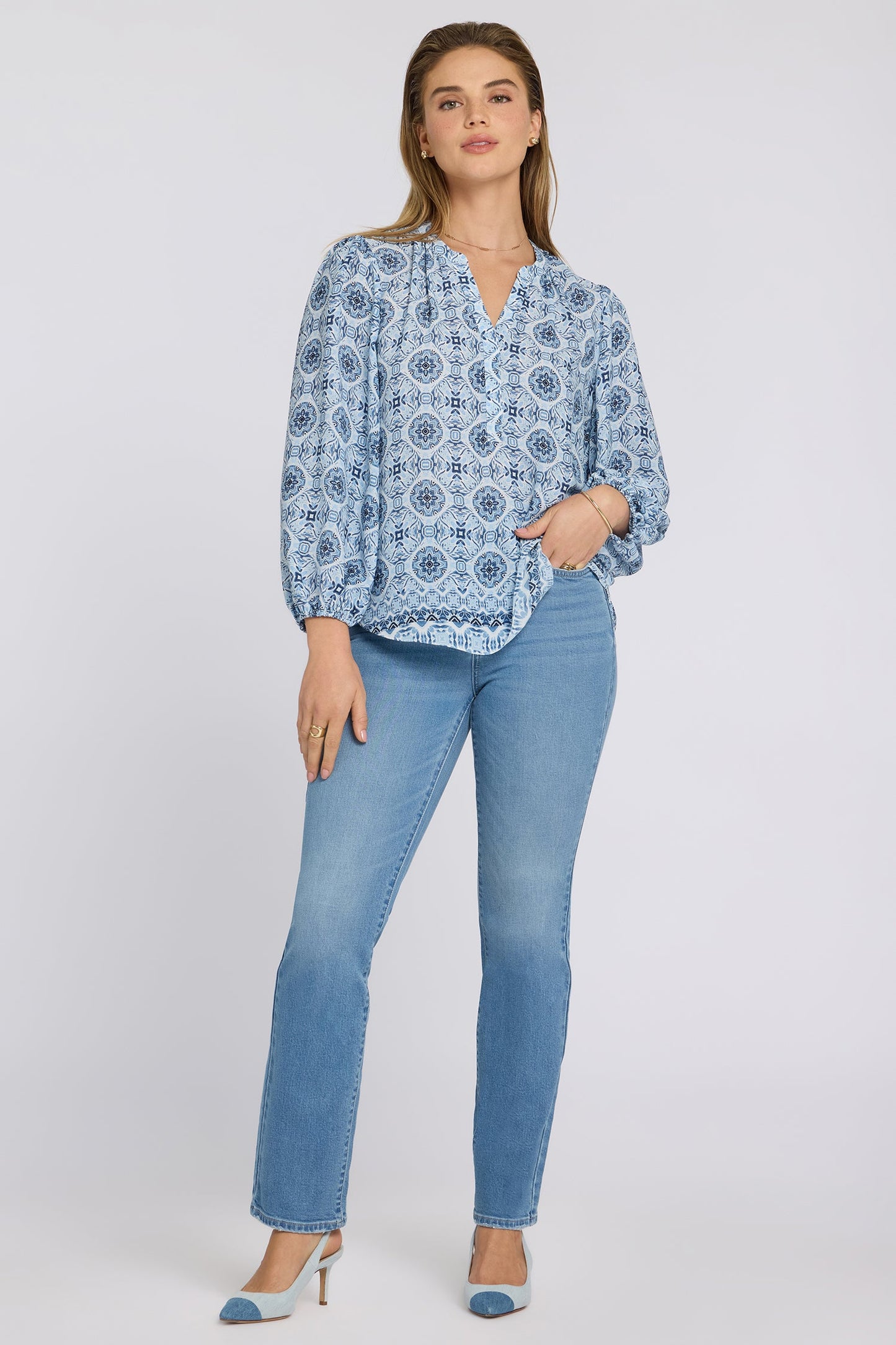 Puff Sleeved Popover Top - Azure Sky