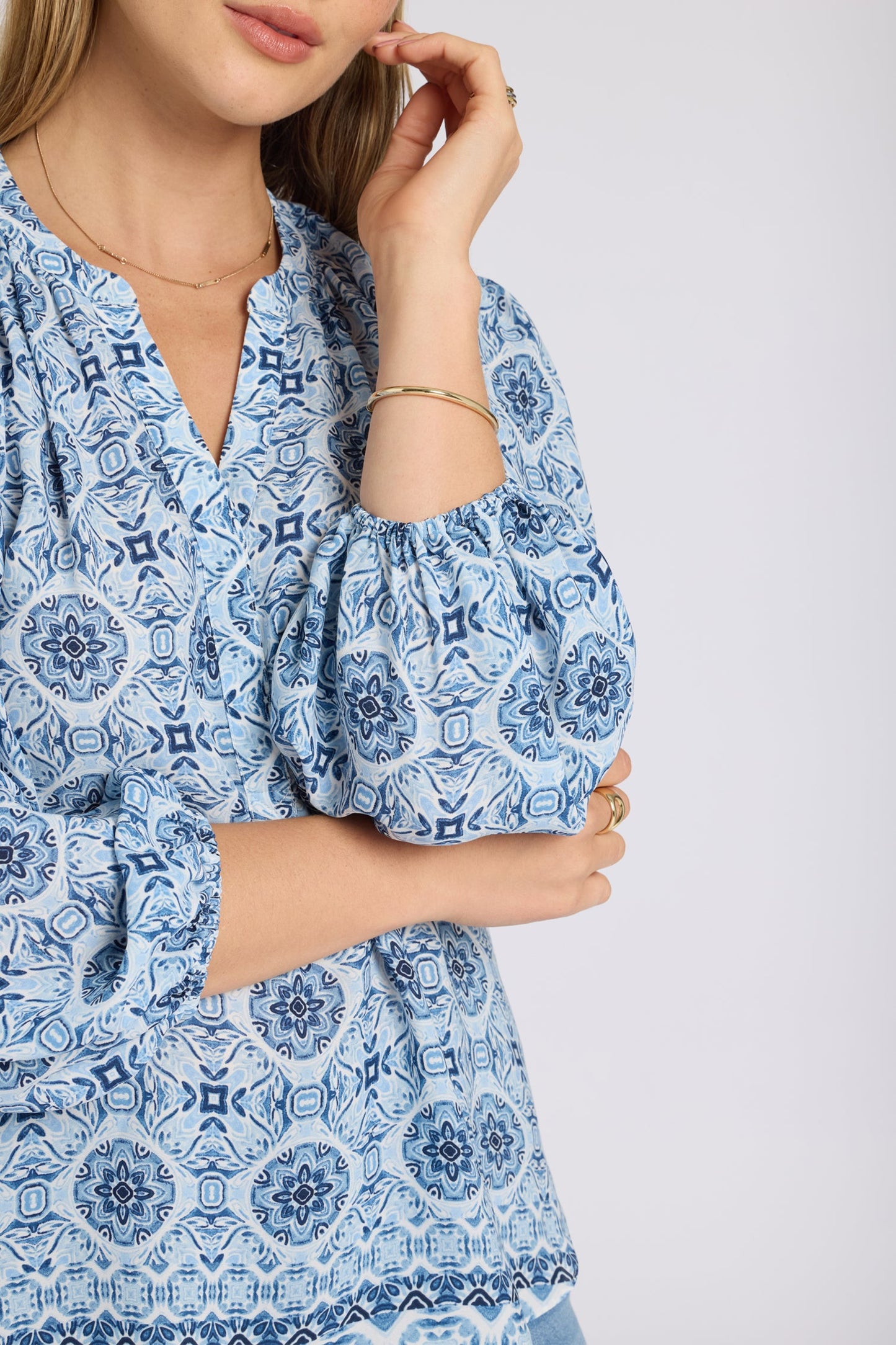Puff Sleeved Popover Top - Azure Sky