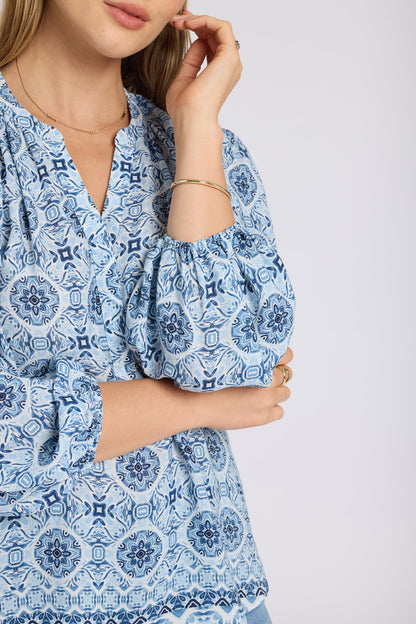 Puff Sleeved Popover Top - Azure Sky