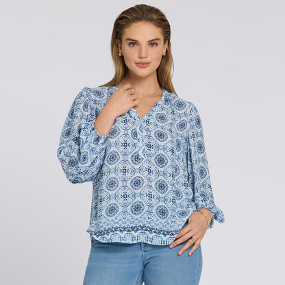 Puff Sleeved Popover Top - Azure Sky