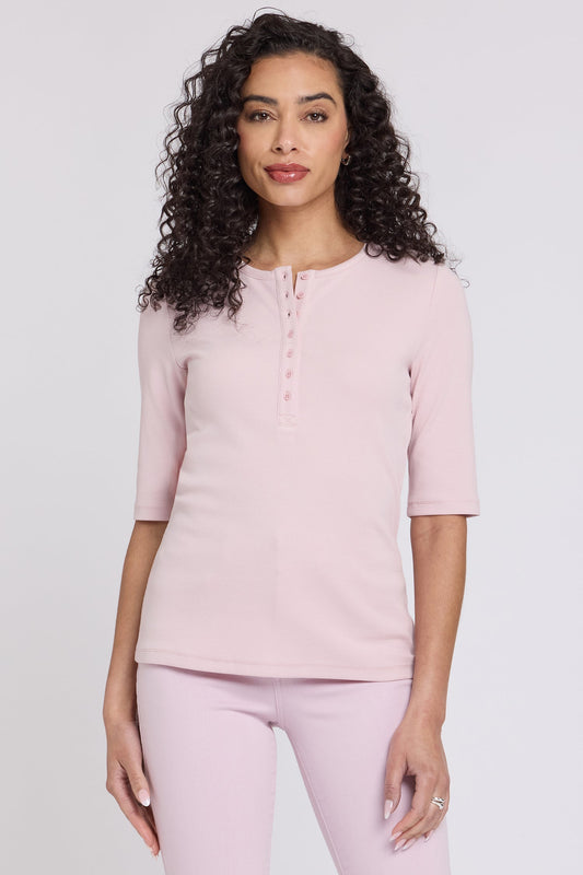 Ribbed Elbow Sleeved Henley - Rock Flower