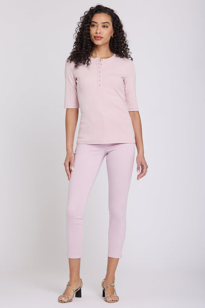 Ribbed Elbow Sleeved Henley - Rock Flower