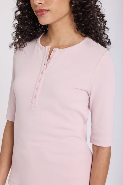 Ribbed Elbow Sleeved Henley - Rock Flower