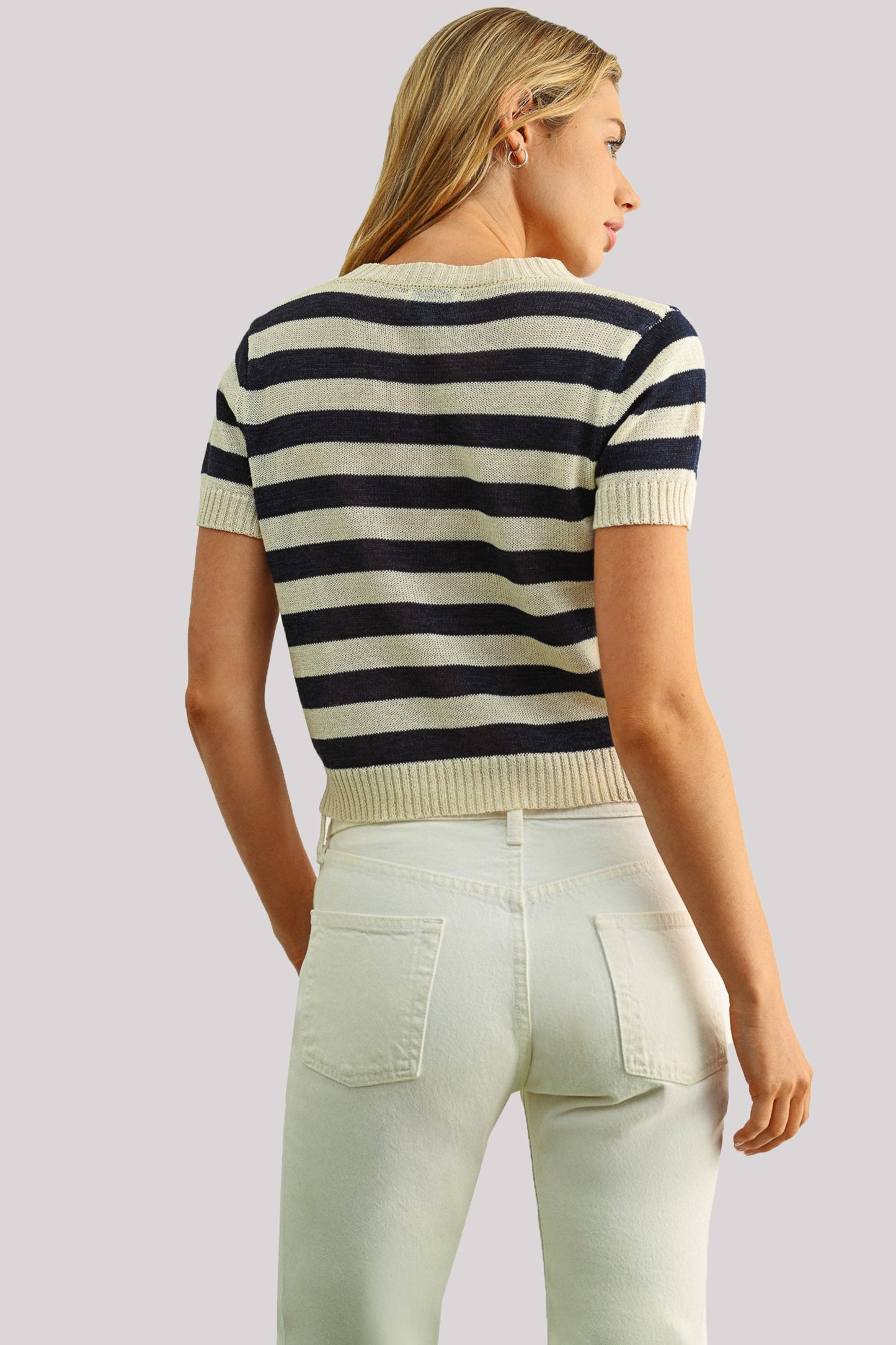 Short Sleeved Striped Top - Blue Stripe