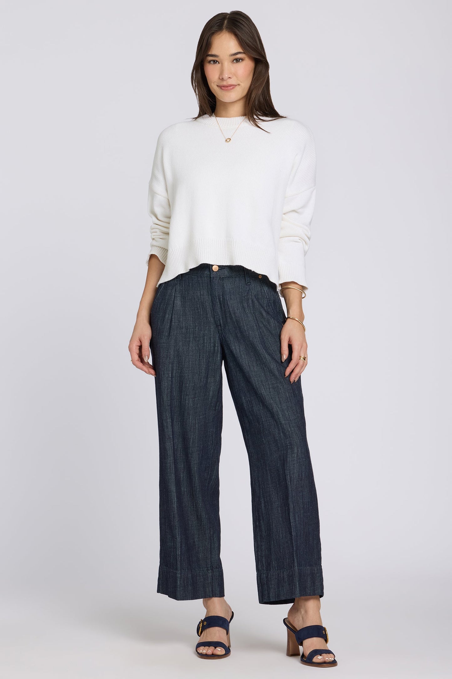 Teresa Wide Leg Ankle Jeans - Dark Indigo