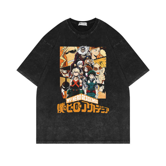 Anime washed old short-sleeved T-shirt