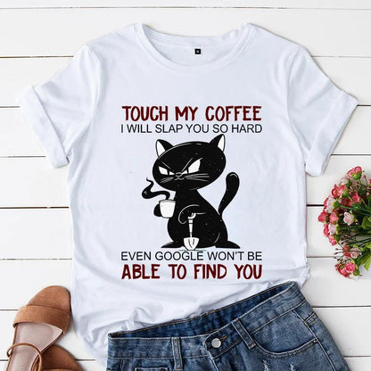 Angry Black Cat T Shirt New Trendy Tee Shirt Touch My Coffee