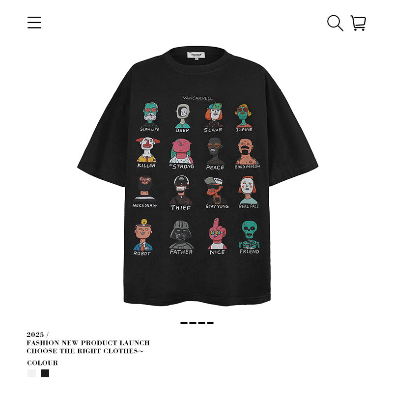American vintage street T-shirt pure cotton men and women loose