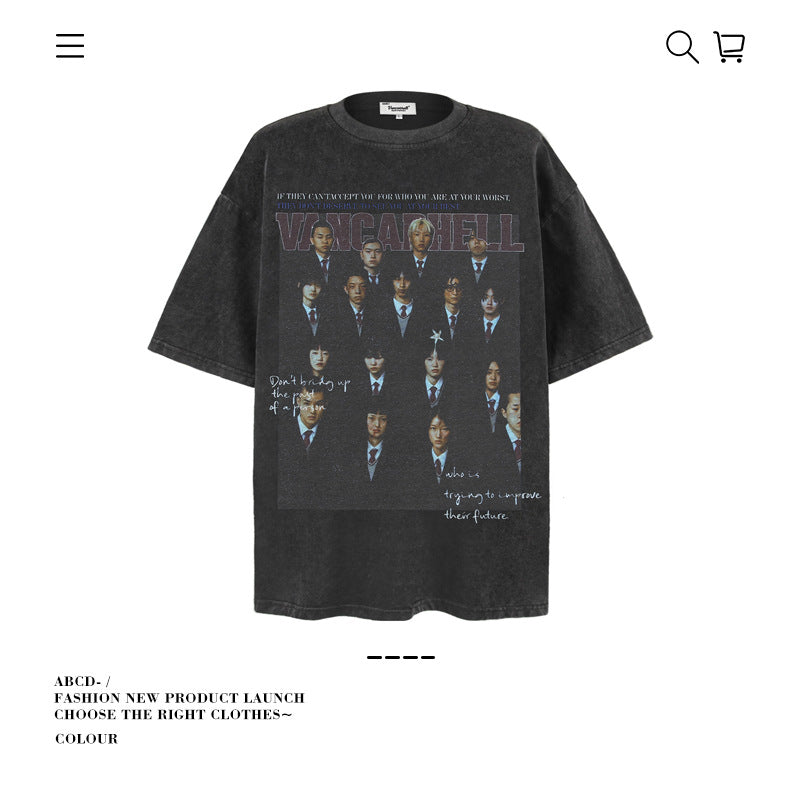 American vintage street T-shirt pure cotton men and women loose