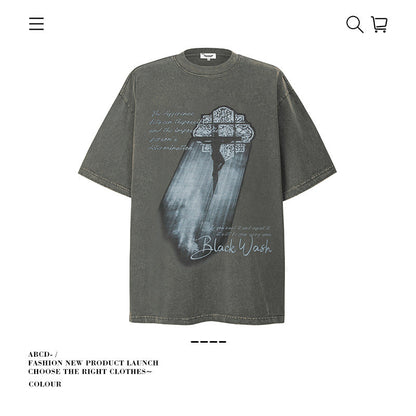 American vintage street T-shirt pure cotton retro men's and women's summer loose half sleeves