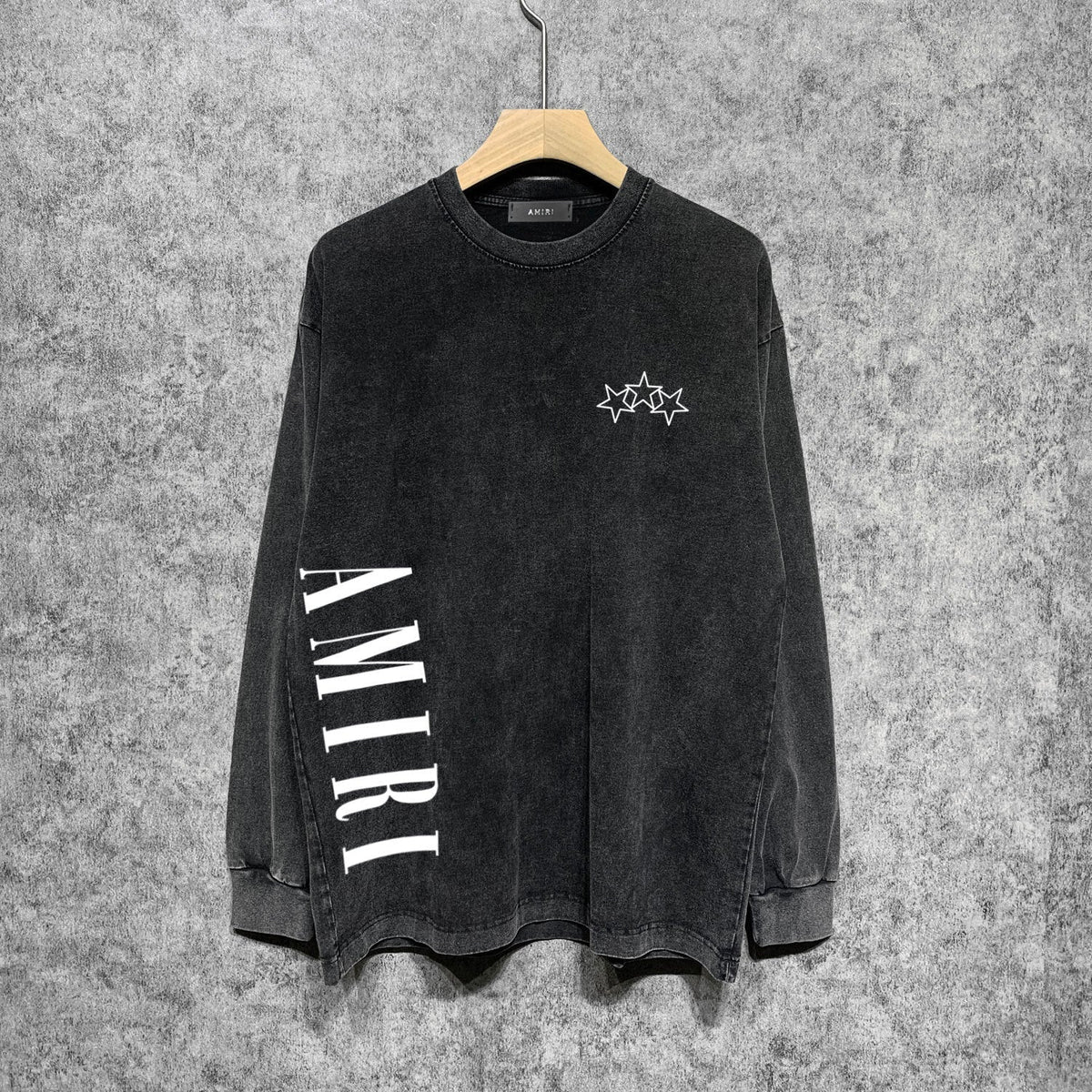 Amiri Long-Sleeve Shirt Stars Pattern Vintage Distressed Long Sleeve T-shirt