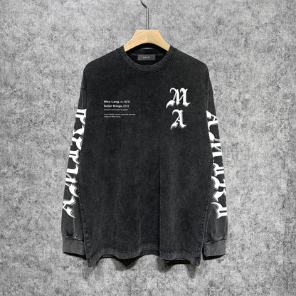 Amiri Long-Sleeved Shirt Cool Handsome Personalized Printed Vintage Retro Long Sleeve T-shirt