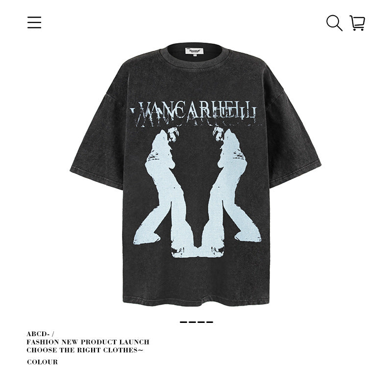 American vintage street T-shirt cotton portrait print men and women summer loose