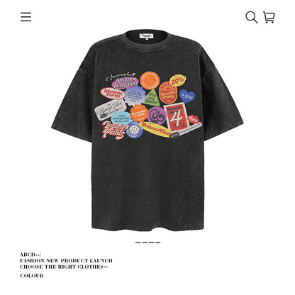 American vintage street T-shirt pure cotton men's and women's summer loose half-sleeves