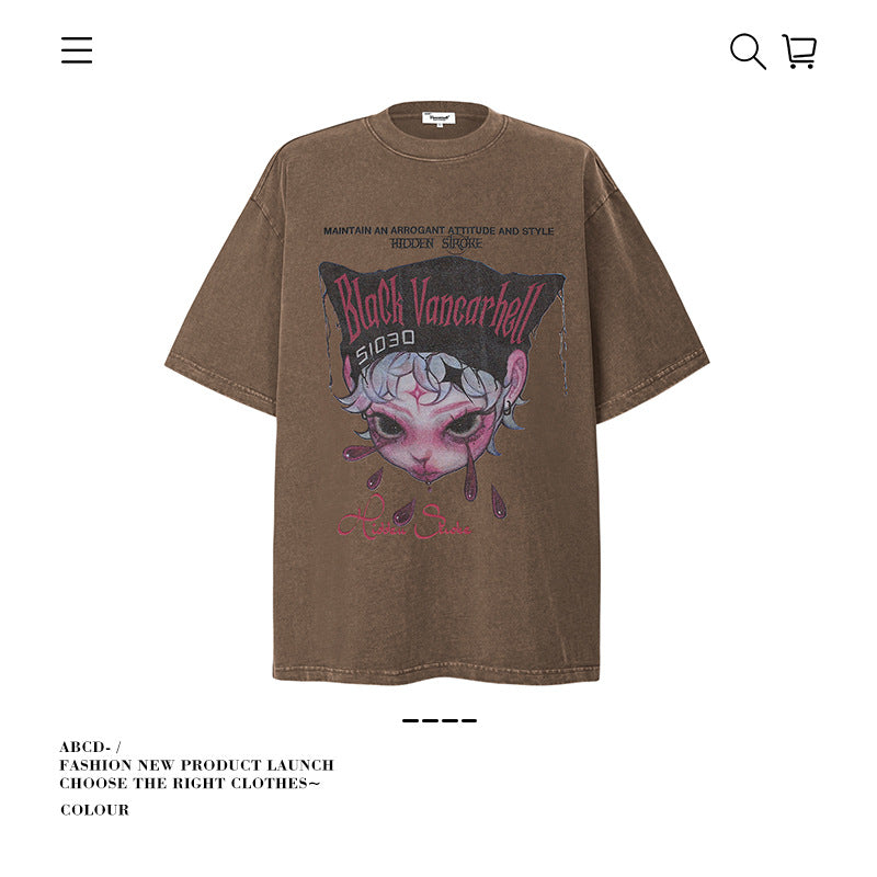 American vintage street T-shirt pure cotton men and women loose